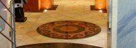 SPA & Wellness Design with diverse Marbles - Häckers hotel - Detail of the floor in white cleavage quartzite with central rosette